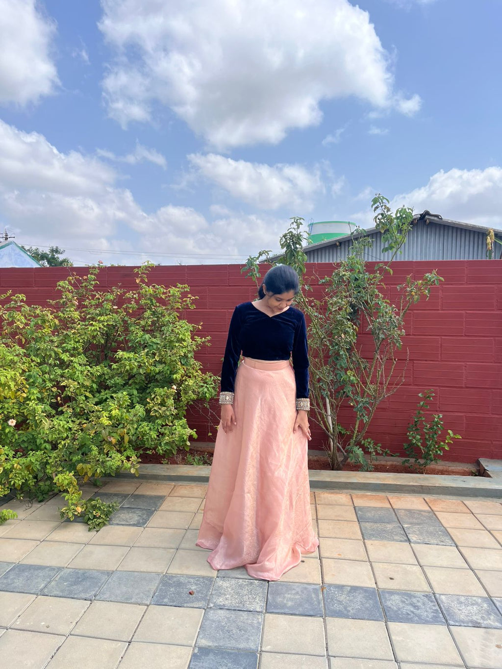 Velvet crop top with skirt