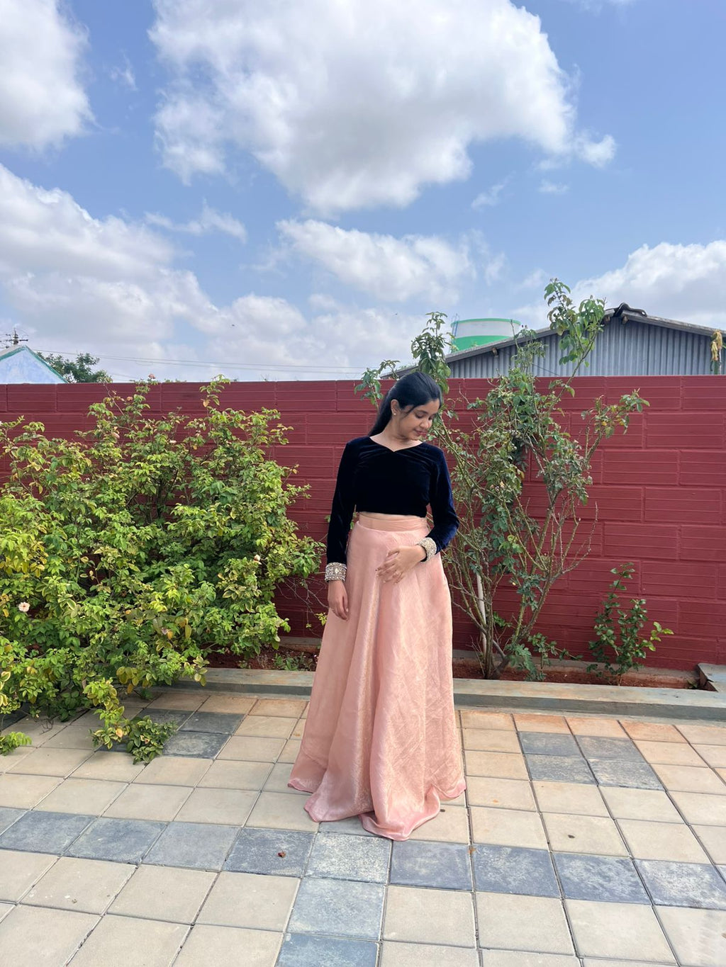 Velvet crop top with skirt